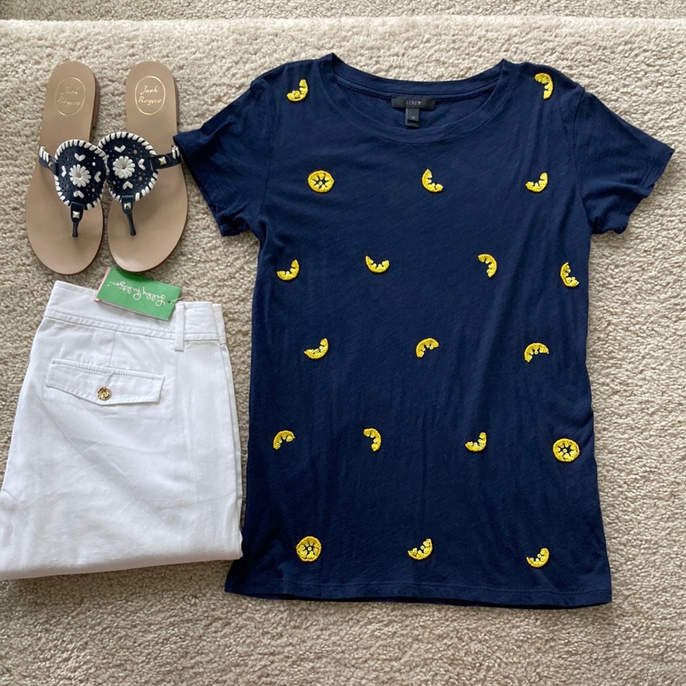 J. Crew Short Sleeve Sequin Lemon Tee - Picture 1 of 5